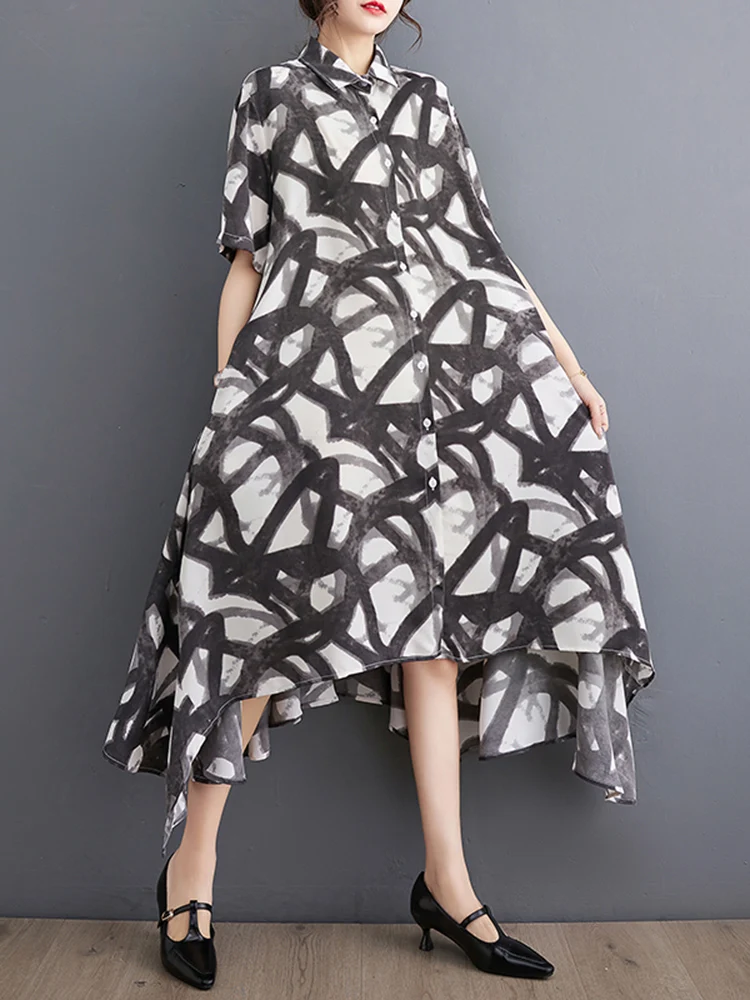 2023 Summer New Irregular Vintage Print Shirt Dresses For Women Short Sleeve Loose Casual Long Dress Fashion Elegant Clothing
2023 Summer New Irregular Vintage Print Shirt Dresses For Women Short Sleeve Loose Casual Long Dress Fashion Elegant Clothing