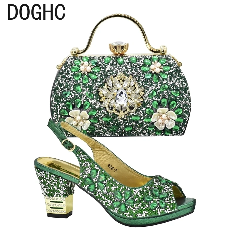 

New Arrival Nigerian Party Shoes with Bag Set Decorated with Rhinestone Shoes for Women 2024 Designer Luxury Wedding Shoes Bride