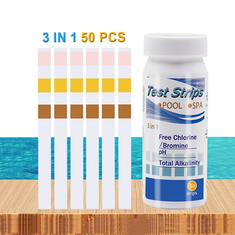 

50pcs 3 In 1 Test Strips Chlorine Dip Hot Tub PH Tester Paper Swimming Pool Test Strip Hot Spring Water Test Strips SPA Testing