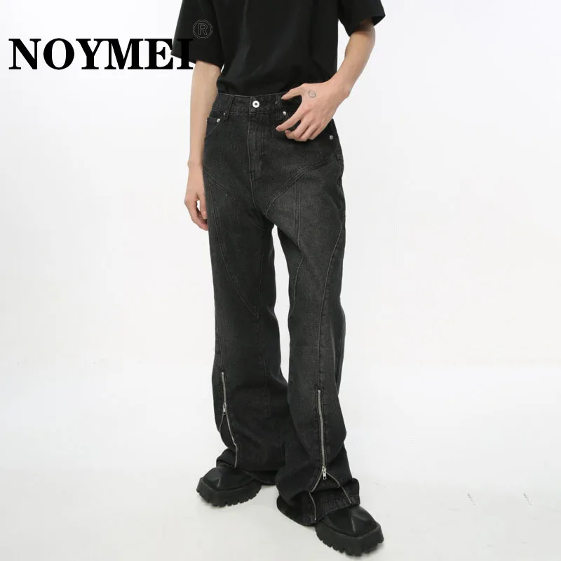 

NOYMEI Washed Old Structure Line Micro Horn Jeans Denim Black Zipper Decoration 2024 Spring High Street Fashion Pants WA3584