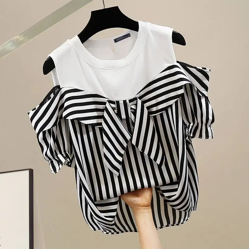ZANZEA Women Cold Shoulder Blouse Fashion Plaid Stitching Shirt Holiday Summer Bowtie Short Sleeve Tops 2024 Vintage Loose Blusa ZANZEA Women Cold Shoulder Blouse Fashion Plaid Stitching Shirt Holiday Summer Bowtie Short Sleeve Tops 2024 Vintage Loose Blusa