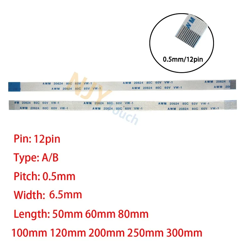 12Pin 0.5mm Pitch FFC FPC AWM 20624 80C 60V VW-1 A B Type Flat Flexible Cable 60/100/150/200/250/300/400mm
12Pin 0.5mm Pitch FFC FPC AWM 20624 80C 60V VW-1 A B Type Flat Flexible Cable 60/100/150/200/250/300/400mm