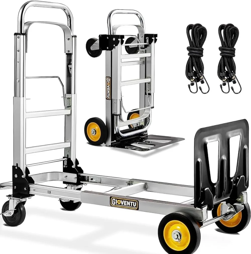 

Upgrated Convertible 3-in-1 Hand Truck Dolly Folding 440 Lbs Capacity, Aluminium Dolly Cart Portable with Rubber Brake-Wheels