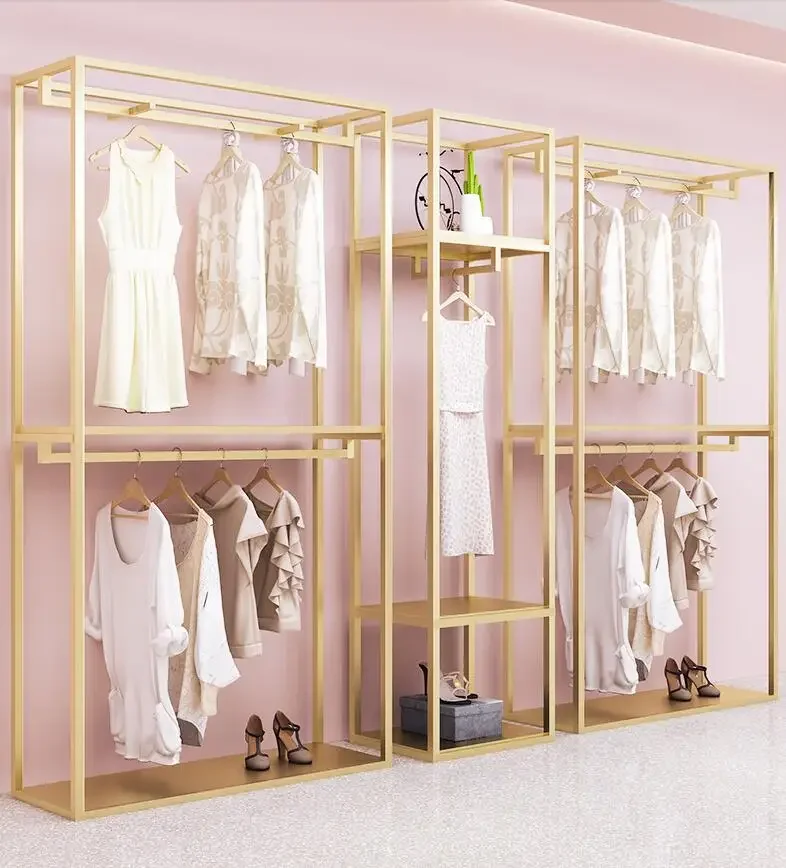 

Clothing store display racks floor-standing women's clothing store special display racks clothes racks gold hangers