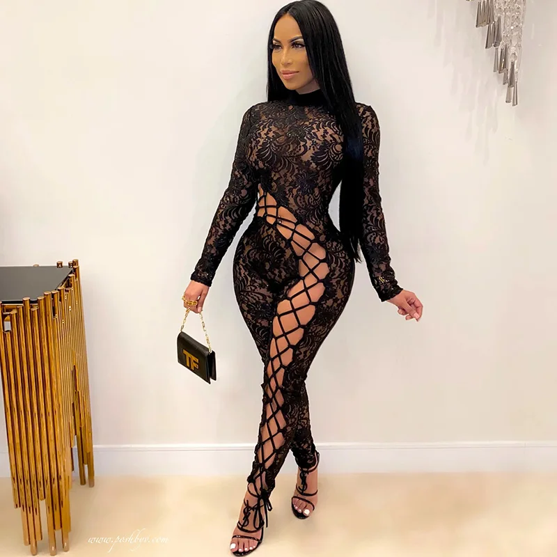 Black Lace Hook Flower Hollow Jumpsuits for Women Sheer Mesh Patchwork Long Sleeve Rompers Bandage One Pieces Overall Night Club
Black Lace Hook Flower Hollow Jumpsuits for Women Sheer Mesh Patchwork Long Sleeve Rompers Bandage One Pieces Overall Night Club