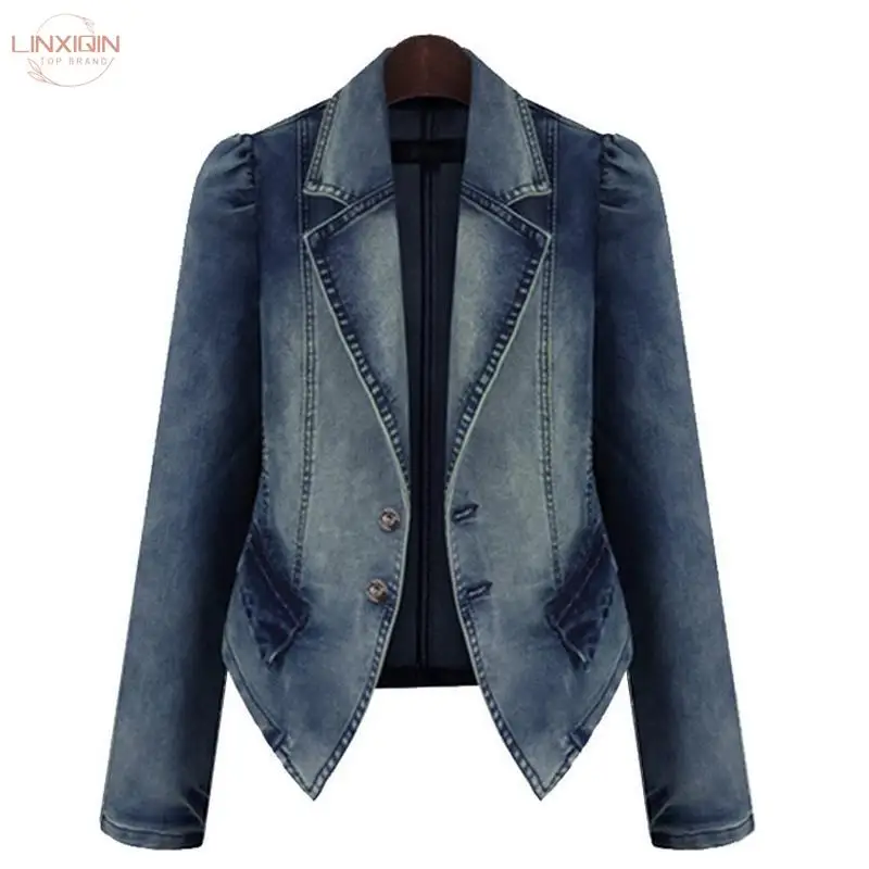 

Women Thin Short Long-sleeved Denim Jacket BF Hip Hop Jean Coat L Retro Cowboy Jacket Spring Autumn Women Streetwear