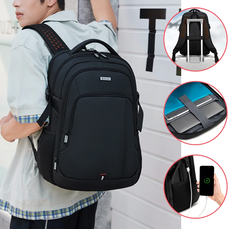 

Рюкзак для ноутбука для мужчин, модный вместительный Повседневный школьный портфель с USB-портом, деловые рюкзаки из ткани Оксфорд, износостойкая Водонепроницаемая дорожная сумка