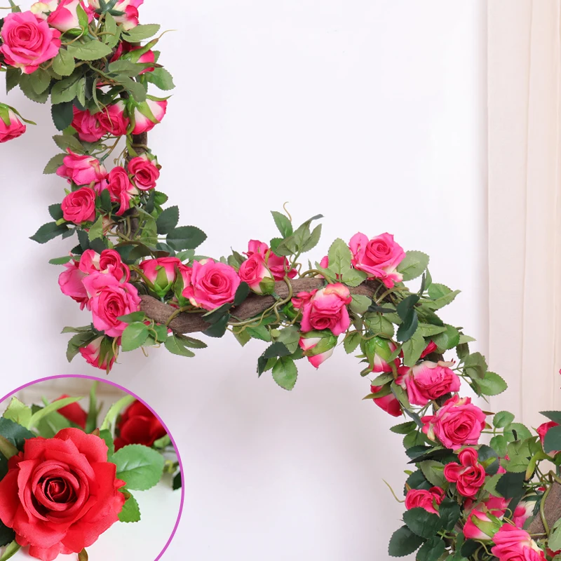 

Artificial Plants Vine Fake Flower Silk Rose Vine For Bedroom Wedding Party Decor Arch Garden Background Decoration Fake Plant