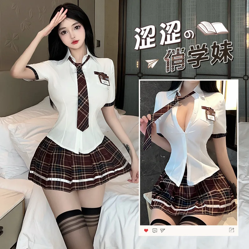 

Японская сценическая Женская облегающая Студенческая одежда для косплея, сексуальный школьный наряд с униформой JK, клетчатая плиссированная юбка, Новинка