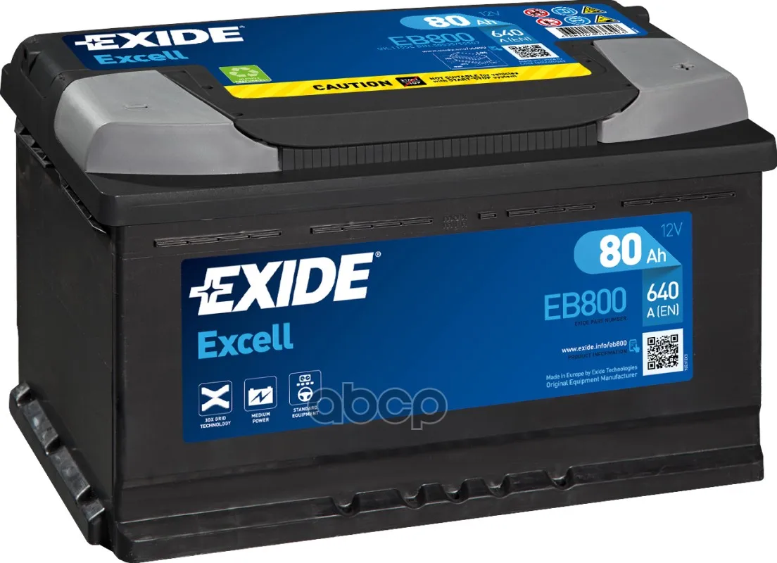 AKB Exide Excell 12v 80ah 640a 315x175x190 /-+/Exide art. EB800_electric car battery adult mutlu camper exide citycoco wheel | Автомобили
