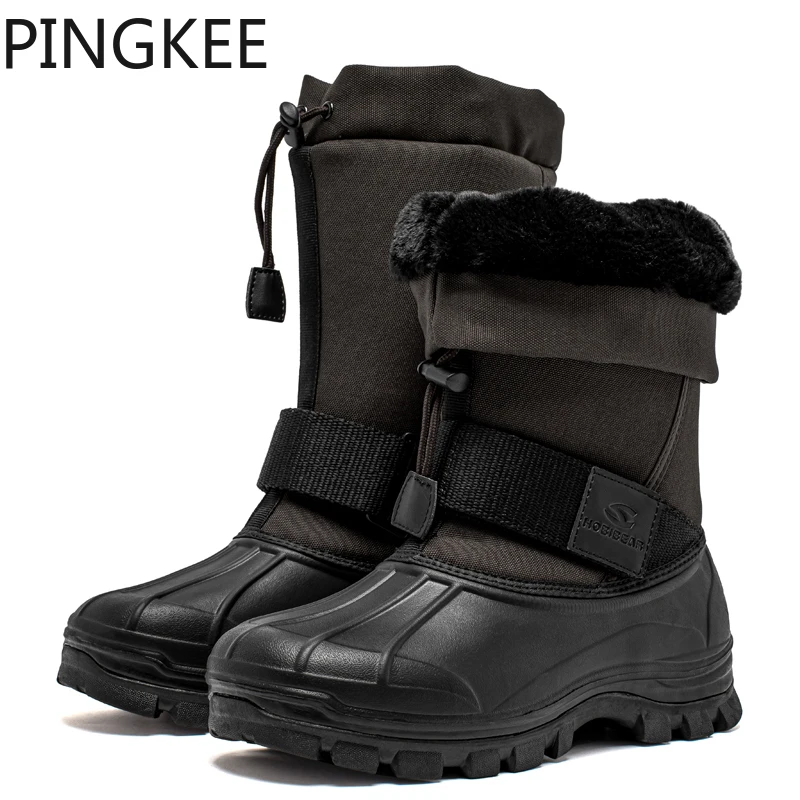 

PINGKEE Thermal Fur Men's Duck Winter Snow Boots Snowshoeing Drawstring Closure Adjust Fit Weather Proof Buckle Design For Men