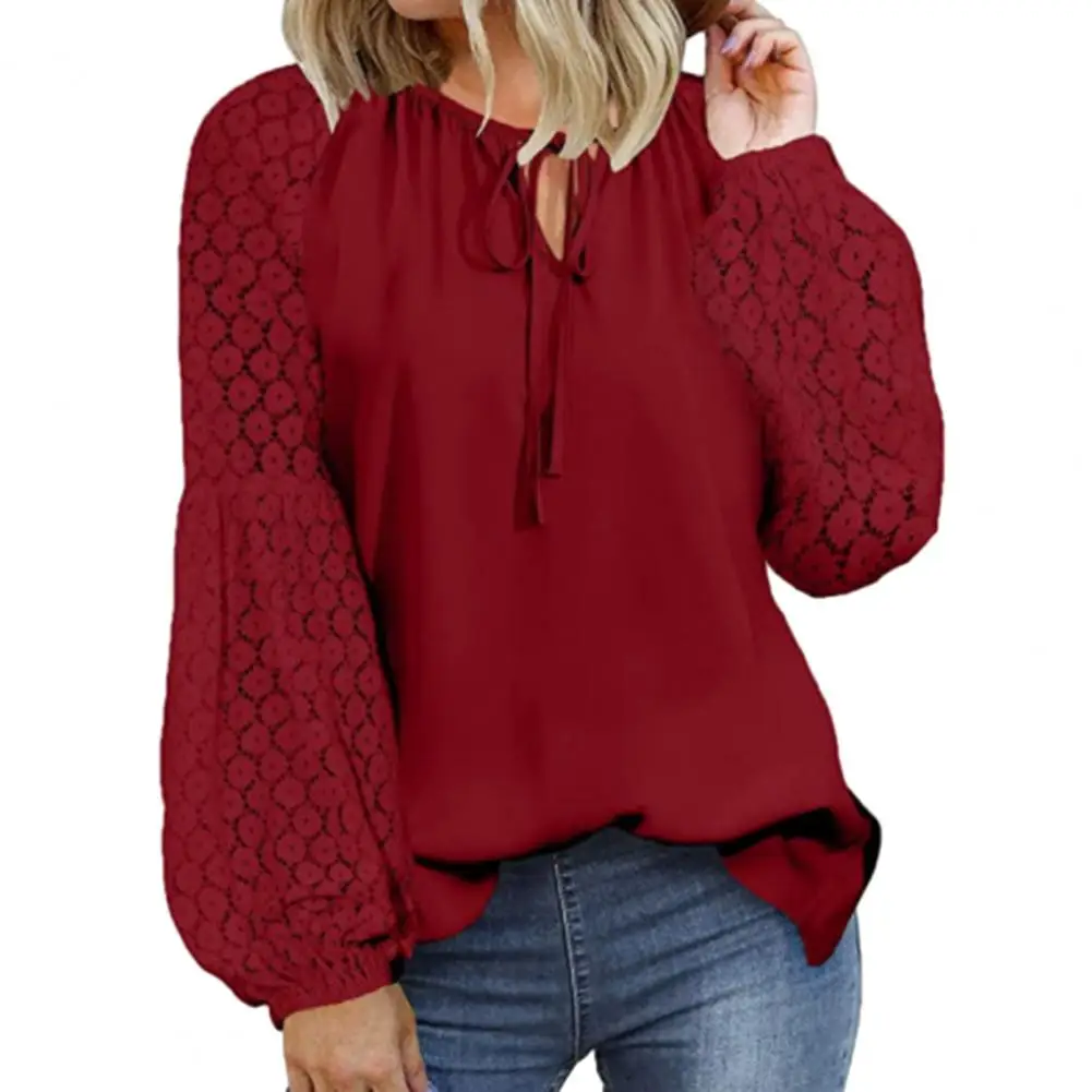 Women Solid Color Top Chic Lace Patchwork Blouses for Women Hollow Out Long Sleeve Shirts with Lantern Sleeves Strap for Spring
Women Solid Color Top Chic Lace Patchwork Blouses for Women Hollow Out Long Sleeve Shirts with Lantern Sleeves Strap for Spring