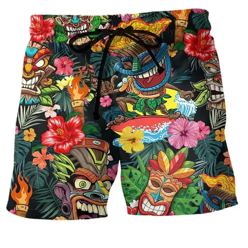 

2024 Tiki Moai Beach Shorts Swimsuit 3D Printed Casual Sports Shorts Men Oversized Quick Drying Male Clothing Pants Trunks