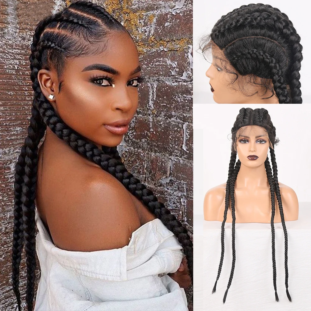 

AIMEYA Black Hair Full Lace Box Braided Wig Synthetic Lace Front Wigs for Africa Women 4 Braids Wig with Baby Hair Braiding Wigs