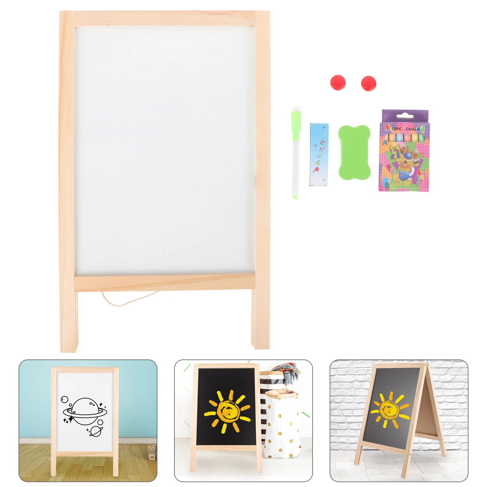 

Toyvian Chalkboard Decor Standing Art Easel Double-Sided Wooden Blackboard Drawing Magnetic Whiteboard Dry Erase Board