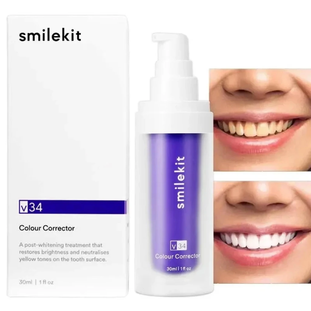 

V34 SMILEKIT Purple Whitening Toothpaste Remove Stains Reduce Yellowing Care For Teeth Gums Fresh Breath Brightening Teeth 30ml