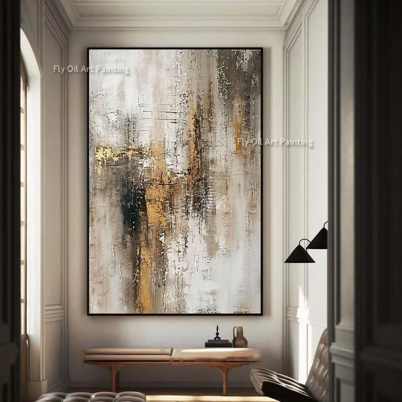 

Ручная роспись, абстрактная Золотая фольга, картина маслом на холсте, современная живопись для гостиной, спальни, домашнее настенное искусство, украшение для отеля
