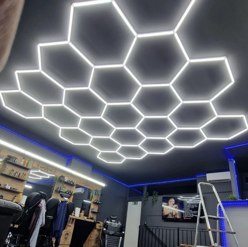 

Hexagonal Workshop Light Factory Direct Sales Garage Light Hexagon Panel Hex LED Ceiling 14 Grid Hexagon Light System