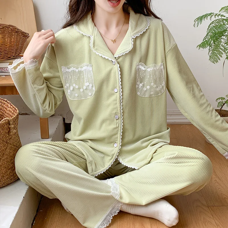 

Velvet Women's Home Suit Pyjama Set Pajama Girl Underwear Women Set 2023 Autumn Winter New Warm Velour Nightie Lingerie Homewear