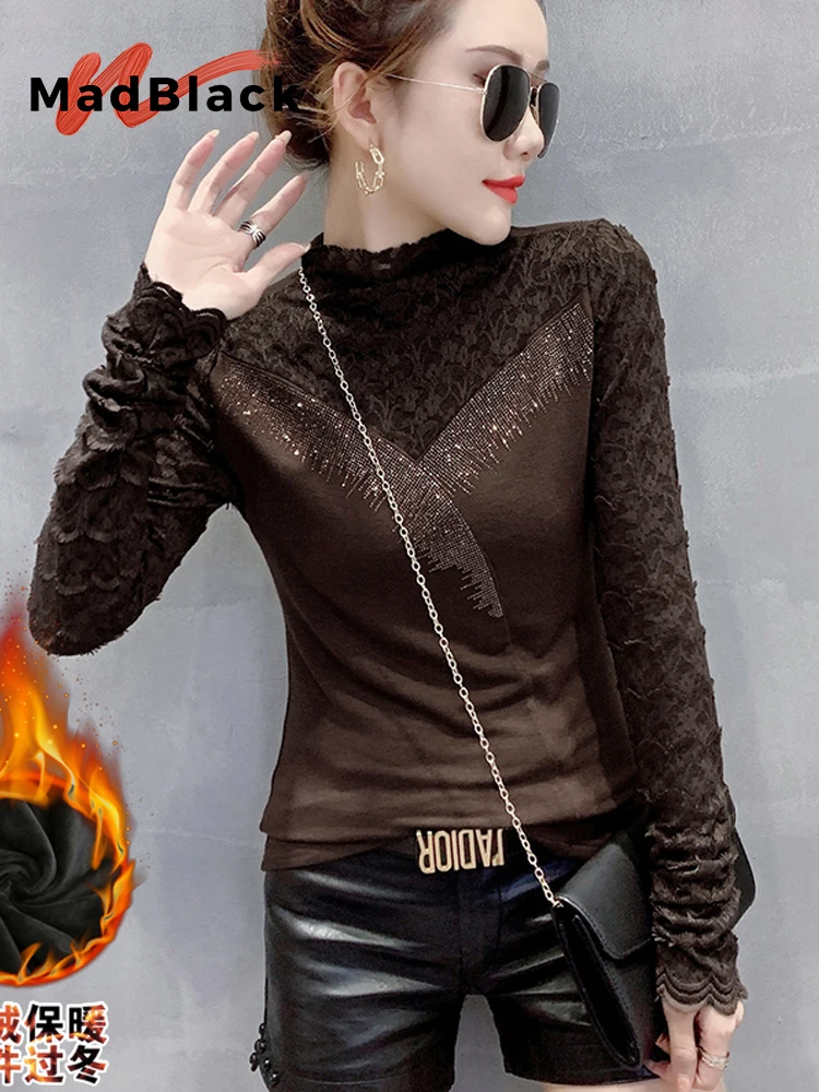 MadBlack European Clothes Tshirt Women Mock Neck Thicken Fleece Lace Patchwork Slim Tops Long Sleeve Tee Autumn Winter T3N604JC
MadBlack European Clothes Tshirt Women Mock Neck Thicken Fleece Lace Patchwork Slim Tops Long Sleeve Tee Autumn Winter T3N604JC