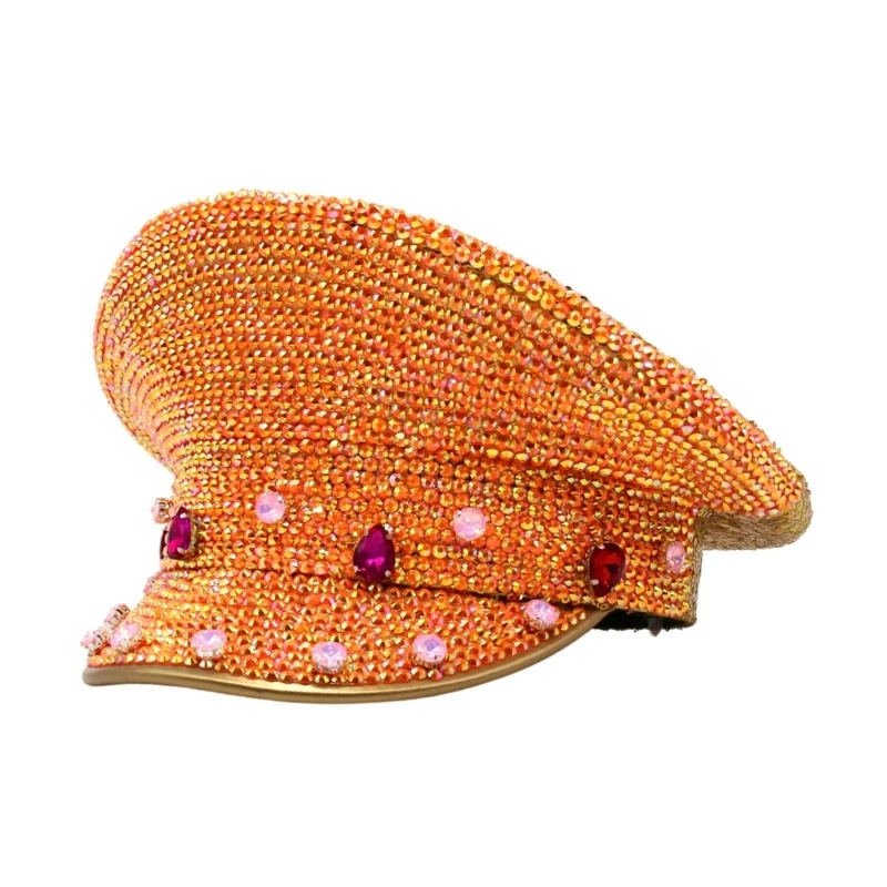 

Full Rhinestones Crystal Studded Sequins Captain Hat for Actor Actress