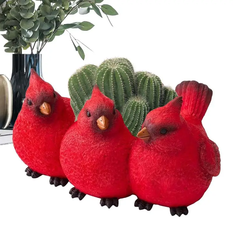 

Red Bird Planter Triplet Cardinal Birds Flowerpot Indoor Outdoor Red Birds Triplets Decorative Resin Planter For Flowers Pot