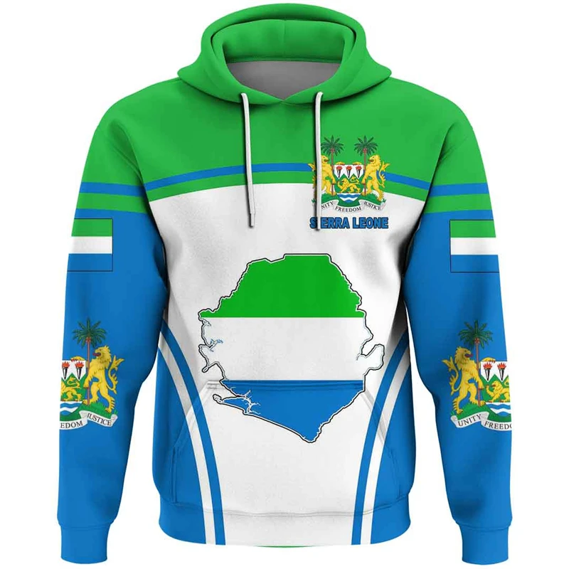 

Africa Sierra Leone Map Flag 3D Printed Hoodies For Men Clothes Patriotic Tracksuit National Emblem Graphic Sweatshirts Male Top