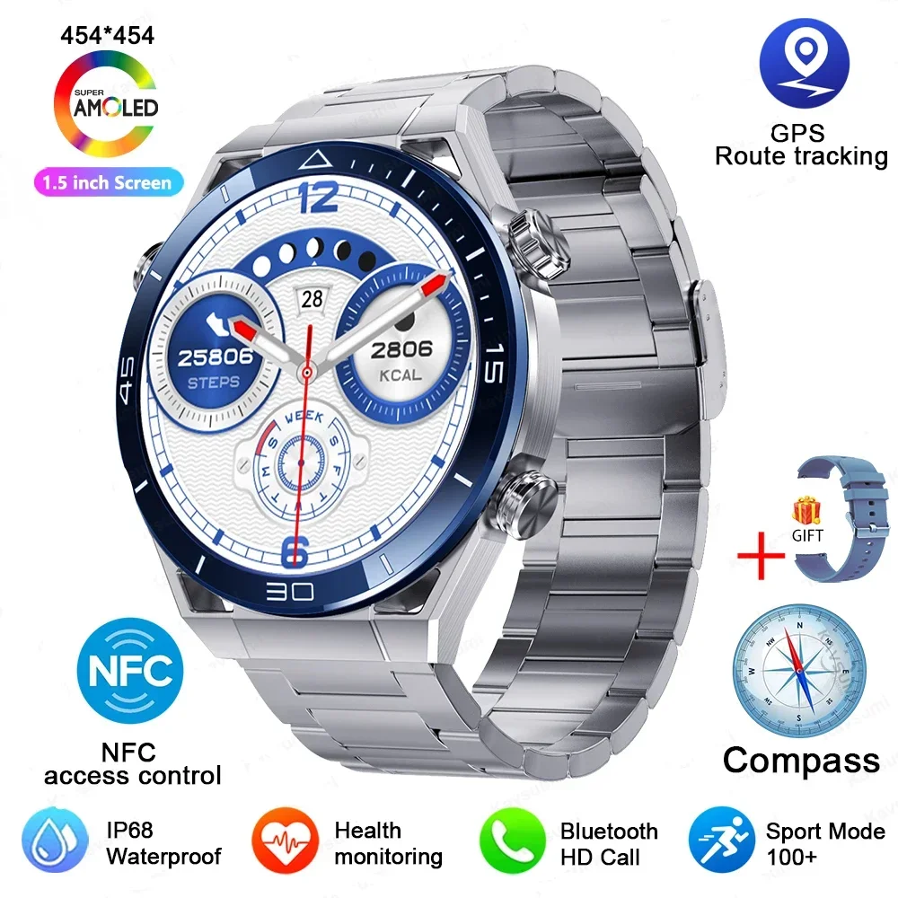 

New NFC Smart Watch Men GPS Tracker AMOLED 454*454 HD Screen Heart Rate ECG+PPG Bluetooth Call Smartwatches 2024 for IOS Android