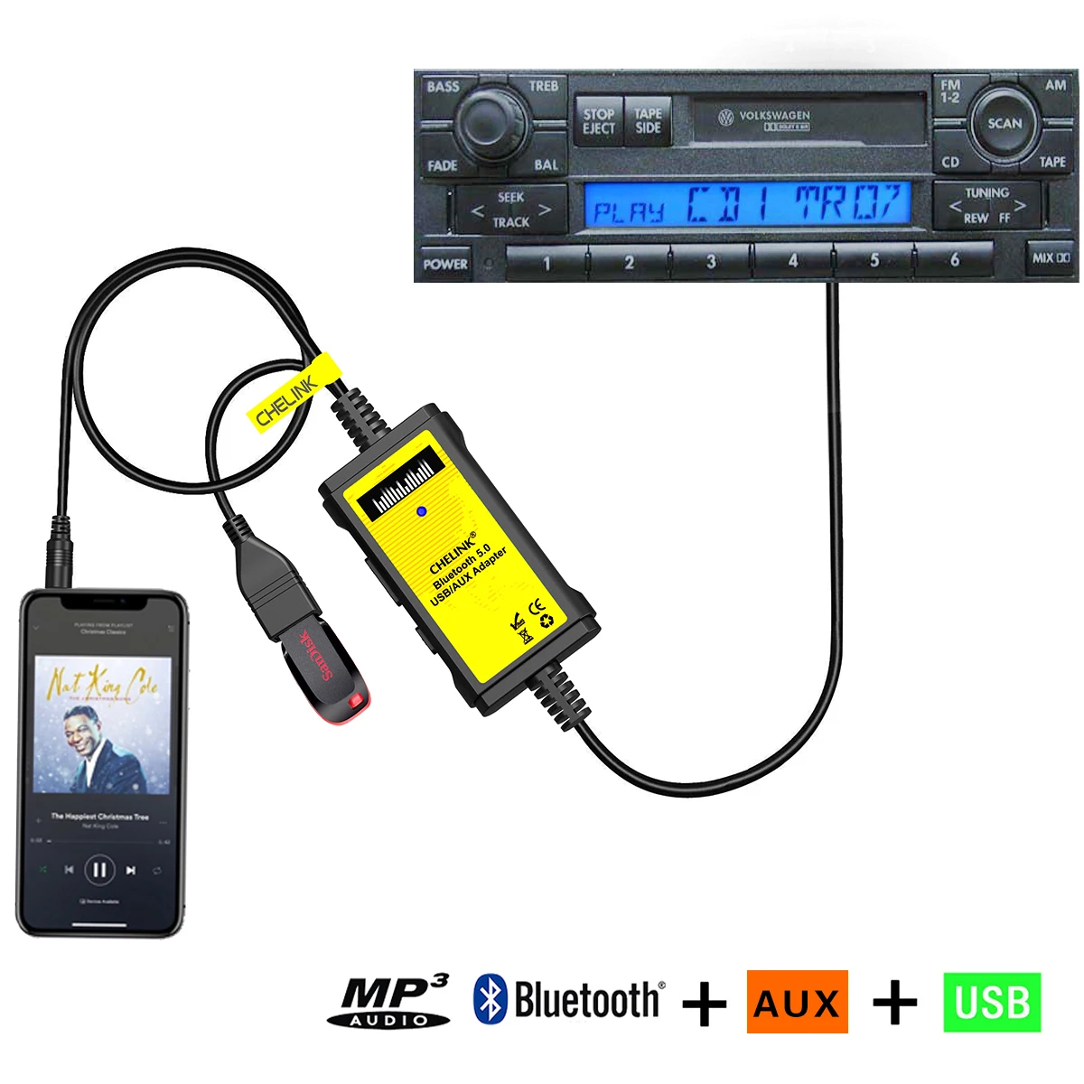 Автомобильная аудиосистема CHELINK, USB и AUX Bluetooth адаптер с микрофоном, 8-контактный разъем, музыкальный Сменный адаптер CD для VW
Автомобильная аудиосистема CHELINK, USB и AUX Bluetooth адаптер с микрофоном, 8-контактный разъем, музыкальный Сменный адаптер CD для VW