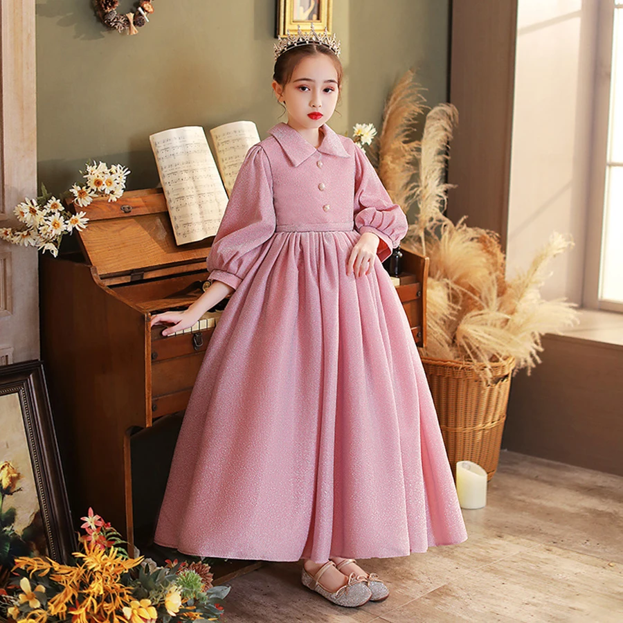 

Luxury Princess Bling Fabric Front Button Prom And Gala Dress 3 To 14 Years Formal Teen Girls Occasion And Celebration Gown Pink
