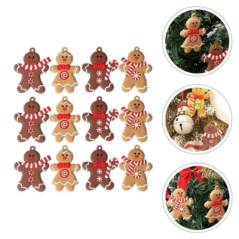 

24 Pcs Christmas Gingerbread Man Hanging Retro Toys Decor Filler Hangings Tree Pvc Soft Glue Child