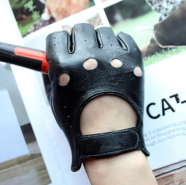 Gants demi-doigt en cuir pour femmes, mitaines courtes, section fine, non doublées, moto, conduite, printemps et automne 1