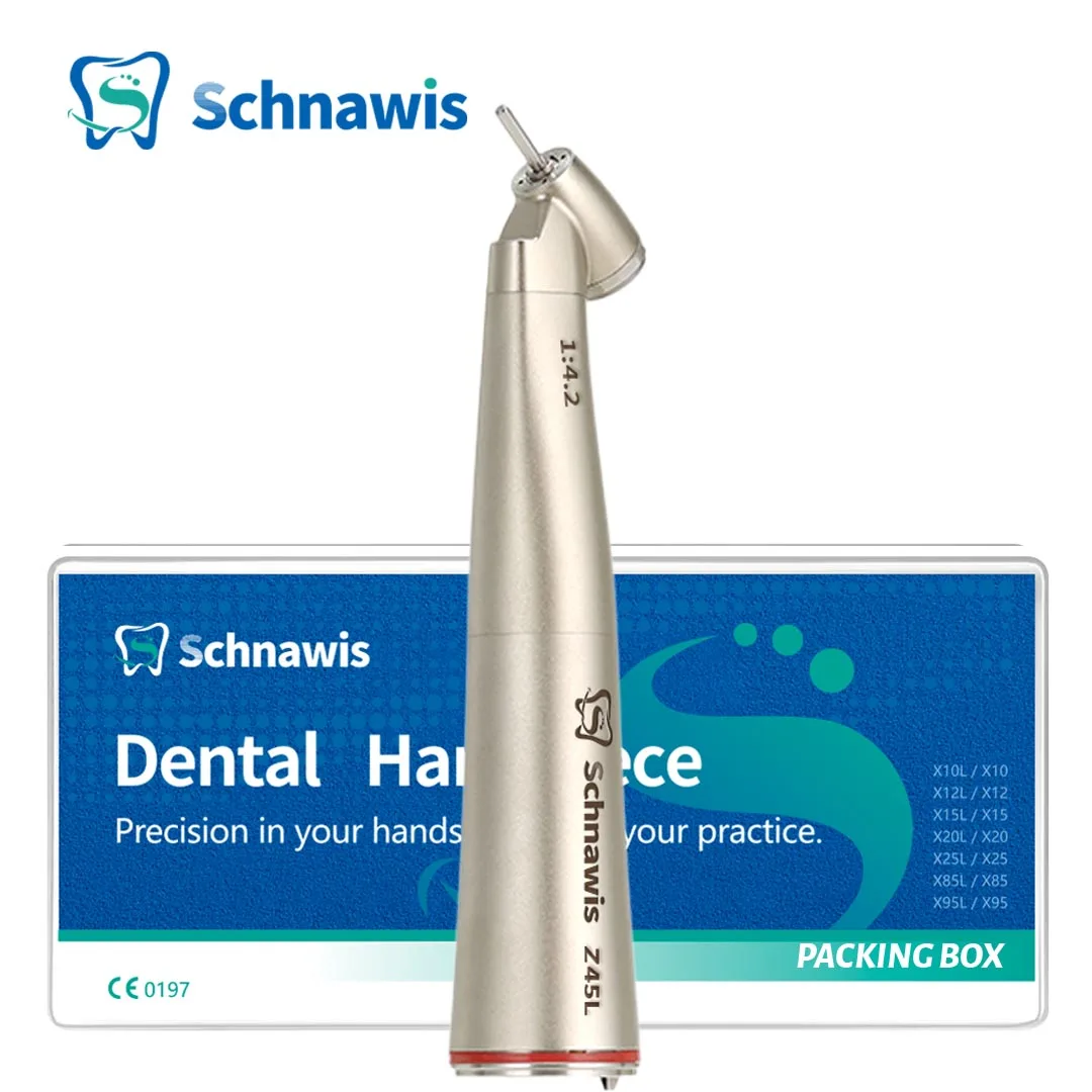 

Schnawis Dental 45 Degree Surgical Handpiece Dentistry 1:4.2 Increasing Speed Red Ring Air Turbine Contra Angle Hand Piece Z45L