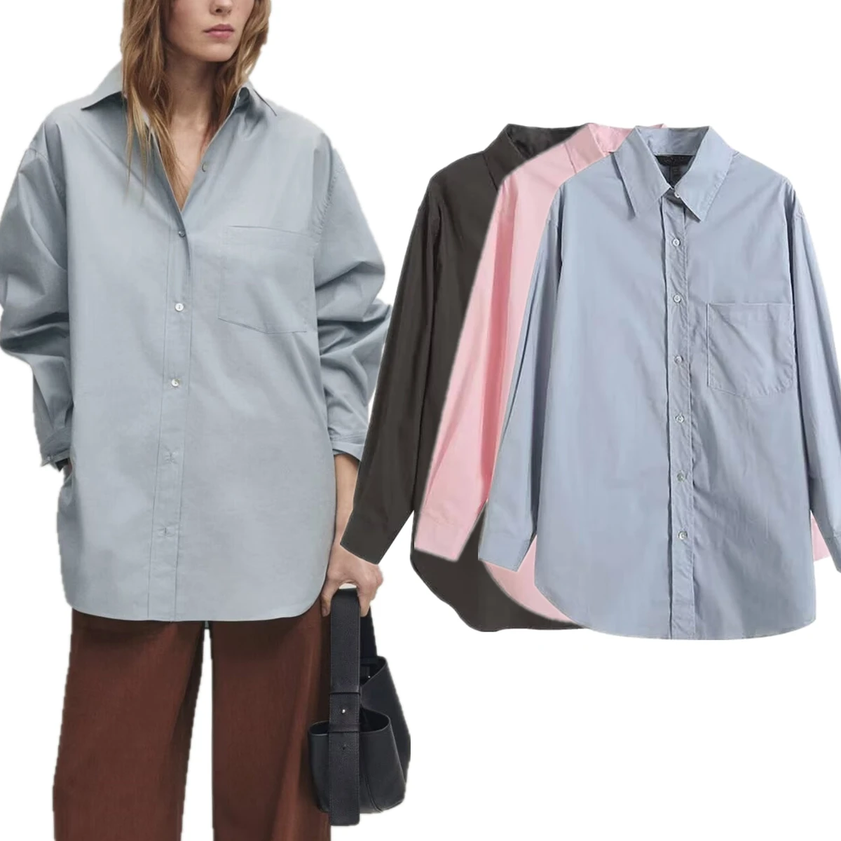 

Maxdutti французская мода Женская хлопковая блузка Женская Базовая рубашка минималистская Свободная Повседневная рубашка для ленивых женщин топы