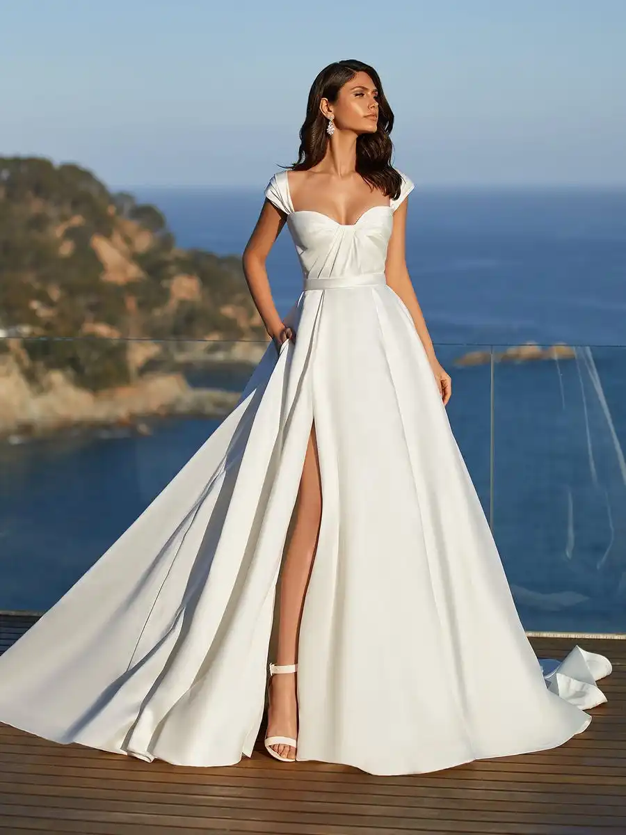 Sweetheart Neckline Prince Wedding Dress Satin Long Sleeves Open Back Detachable Cap Sleeves 2024 noiva plus size Bridal Gowns
Sweetheart Neckline Prince Wedding Dress Satin Long Sleeves Open Back Detachable Cap Sleeves 2024 noiva plus size Bridal Gowns