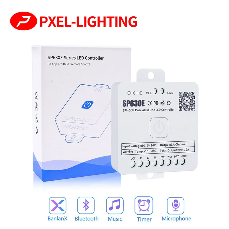 SP630E All In One LED Light Controller 5CH PWM SPI Pixels Strip WS2811 WS2812B SK6812 COB 5050 RGB RGBW CCT Music BT DC5-24V
SP630E All In One LED Light Controller 5CH PWM SPI Pixels Strip WS2811 WS2812B SK6812 COB 5050 RGB RGBW CCT Music BT DC5-24V