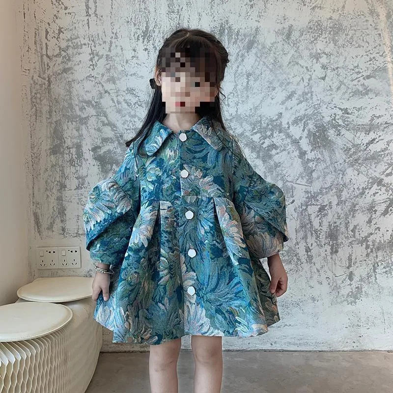 

girls coat top Long little girl western style blouse trench fashion style spring and autumn new clothes childrens casual coat