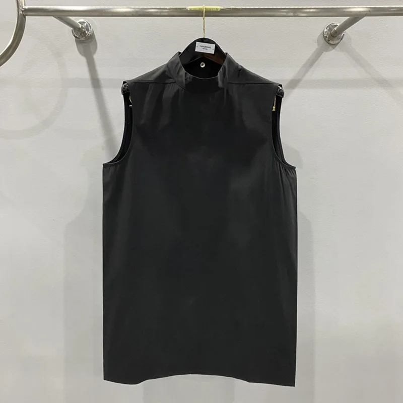 

21ss Rick Gym Tank Top Men Y2k Streetwear Basketball Style Ro Owens Sleeveless T-shirt Black Standing Collar High Street Dress