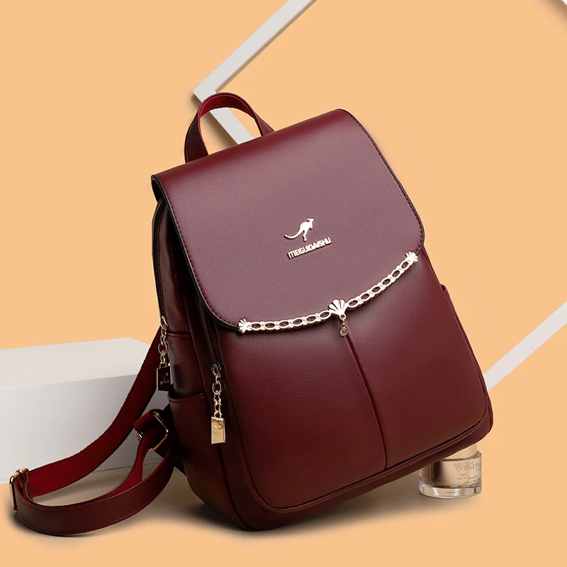 

Роскошный женский рюкзак из высококачественной кожи 2024, однотонные женские сумки на плечо, дизайнерский вместительный дорожный рюкзак, рюкзак