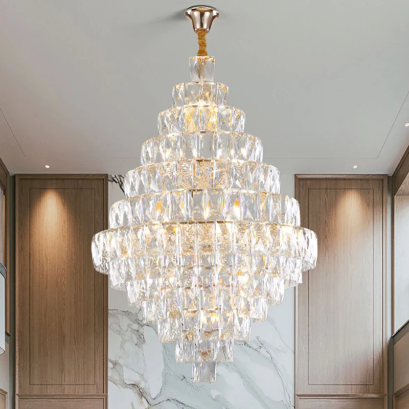 

American Luxury K9 Crystal Chandeliers Lights Fixture European Modern Shining Chandelier Home Villa Loft Stair Way Hanging Lamp