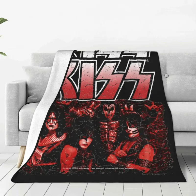 

KISS Fan Art Red Distressed Design Blankets Flannel Throw Blanket Bed Sofa Personalised Soft Warm Bedspreads