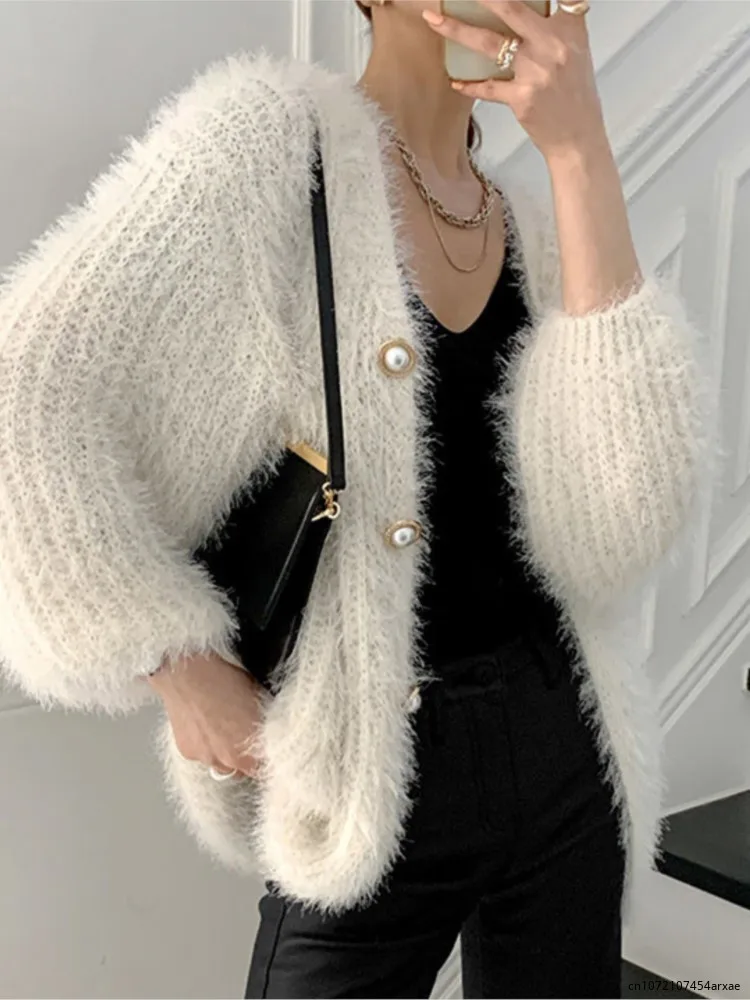 

Autumn Furry Fashion Sweater Coat Tops Women Knitted Long Sleeve Ladies Cardigans Coats Fashion Casual Loose Woman Coat Tops