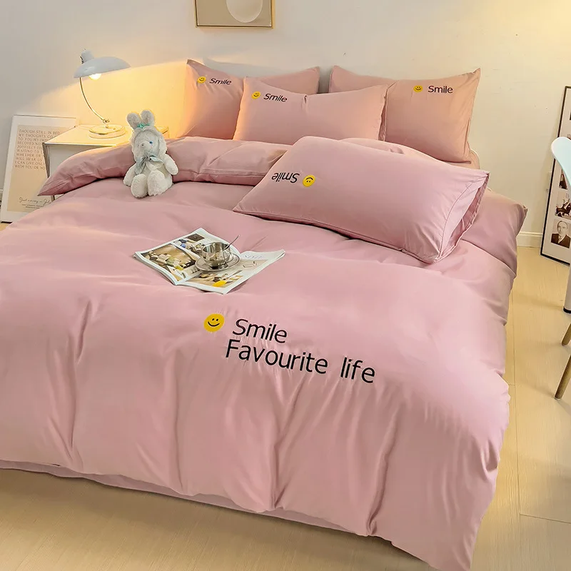 

Ins Princess Style Skin-Friendly Washed Cotton Brushed Embroidery Four- Bedding Bed Sheet Quilt Cover Dormitory Three-Piece