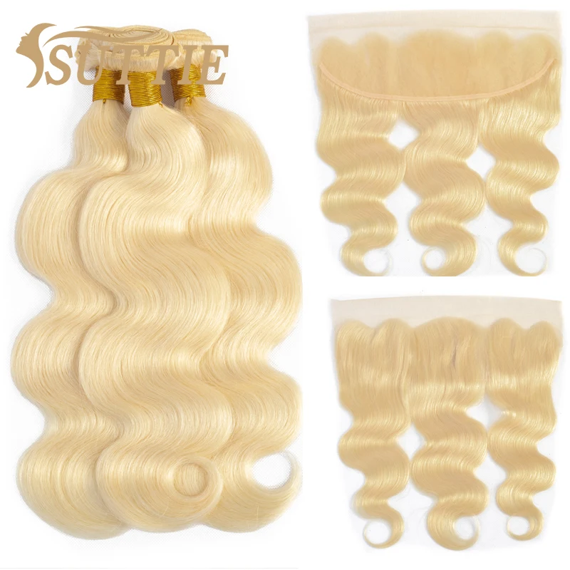 

613 Blonde Body Wave Virgin Cuticle Aligned Human Hair Bundles with 13x4 Lace Frontal 24 Inch Weave Extension for Black Women