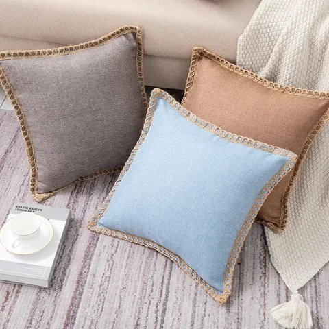 

Flax Square Pillow Case Throw Waist Cushion Cover Edging Bed Sofa Pad Pillow Cover Lover Couple Gift Home Decoration 45x45cm