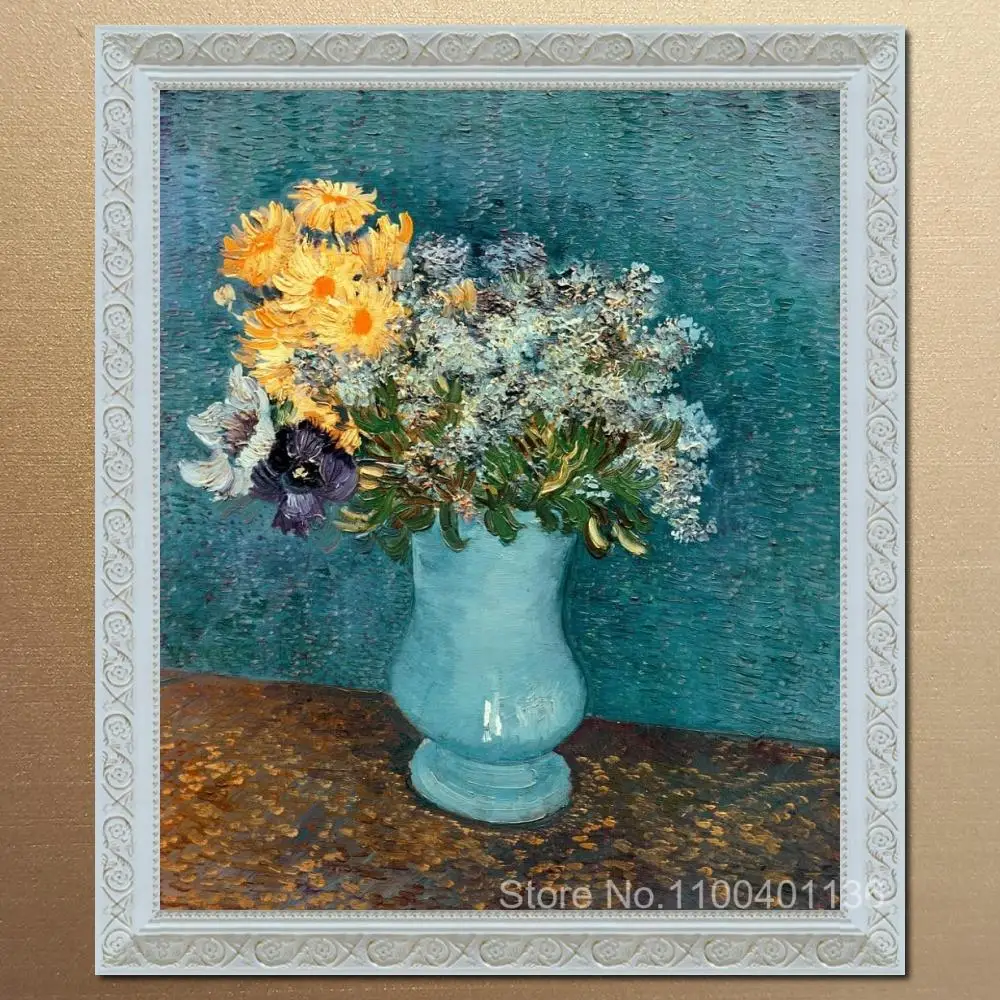 

Картина Ван Гога на холсте, ваза с маргаритками ручной работы, современное художественное оформление для спальни, столовой, Настенный декор, 16x20 дюймов
