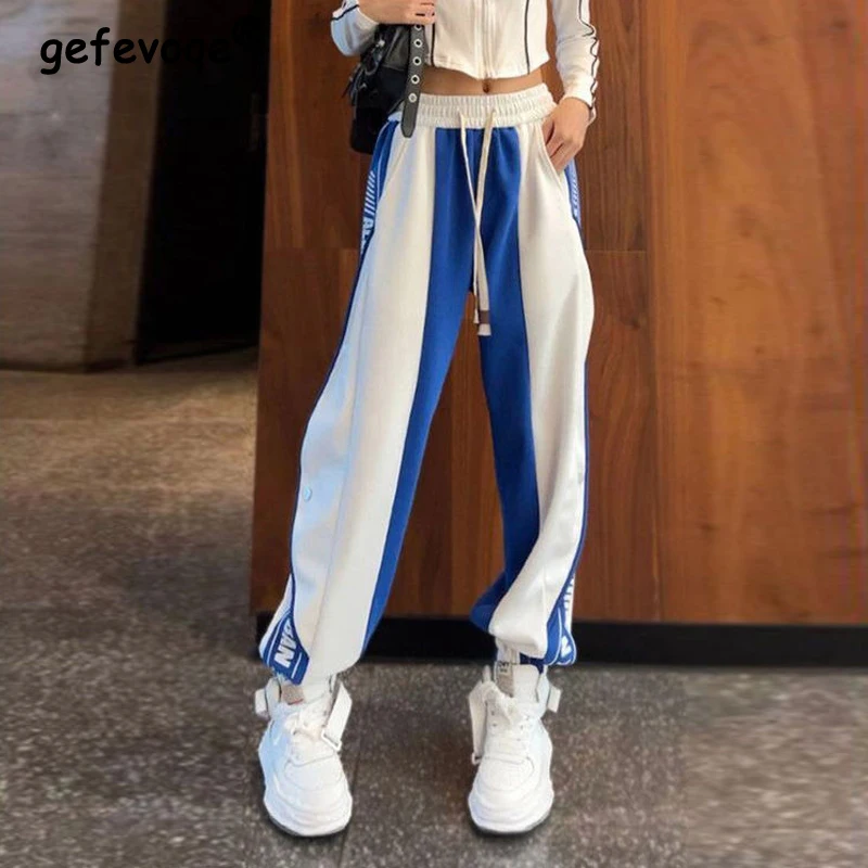 

Women Clothes Letter Print Patchwork Sports Joggers Trousers Casual Streetwear Hip Hop Loose Harem Pants Korean Style Sweatpants