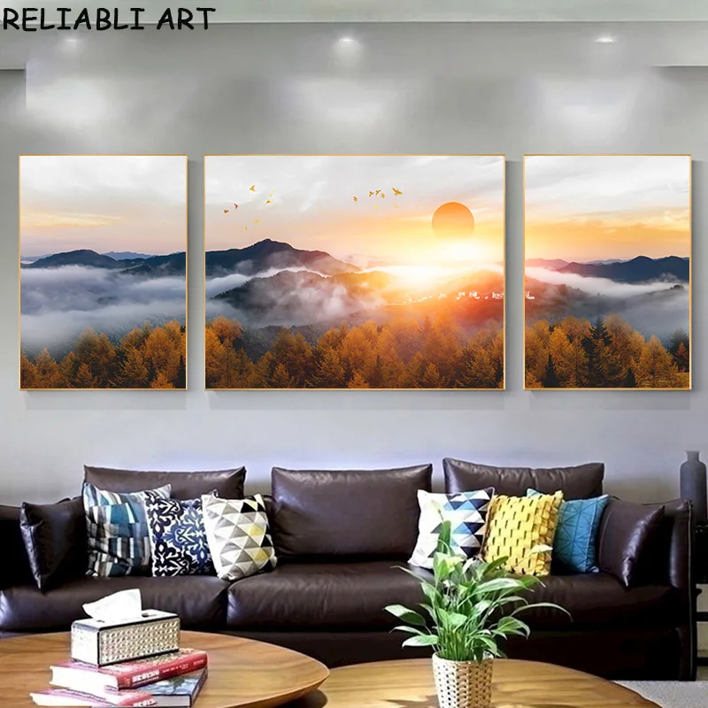 

Настенные художественные панели, Постер и принты с рисунком утреннего восхода и раннего света для гостиной, домашний декор без рамки