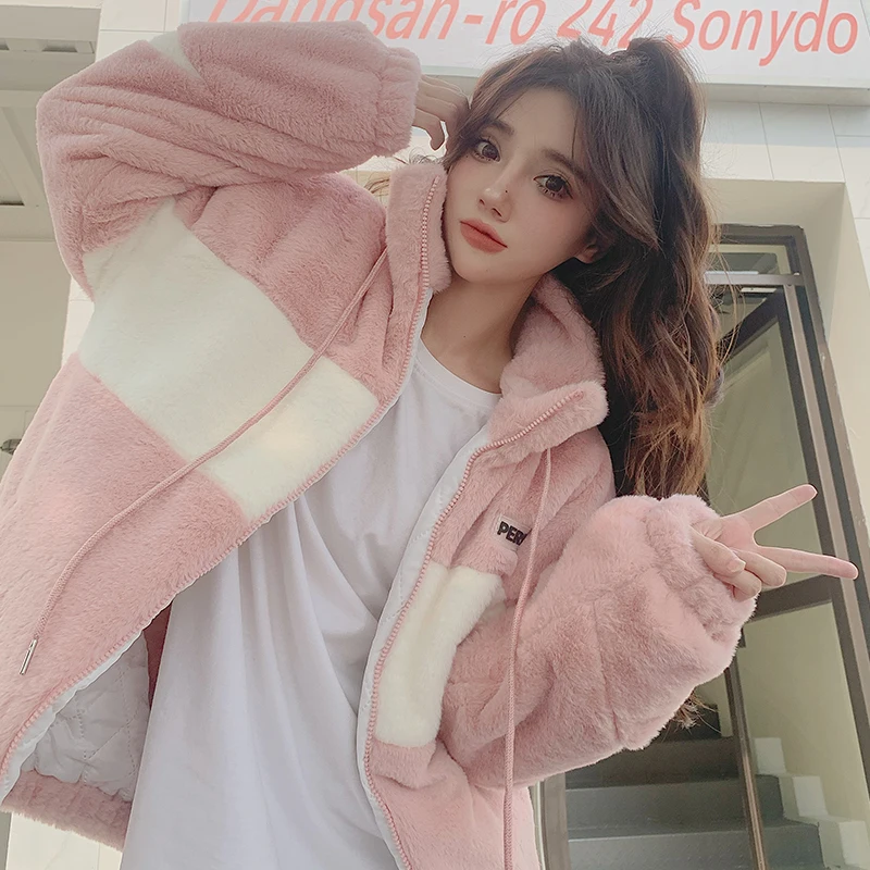 

2023 New Faux Fur Coat Tie Dye Woman Winter Zipper Jacket Warm Thickening Loose And Comfortable Lamb Plush Fluffy Jacket Couples