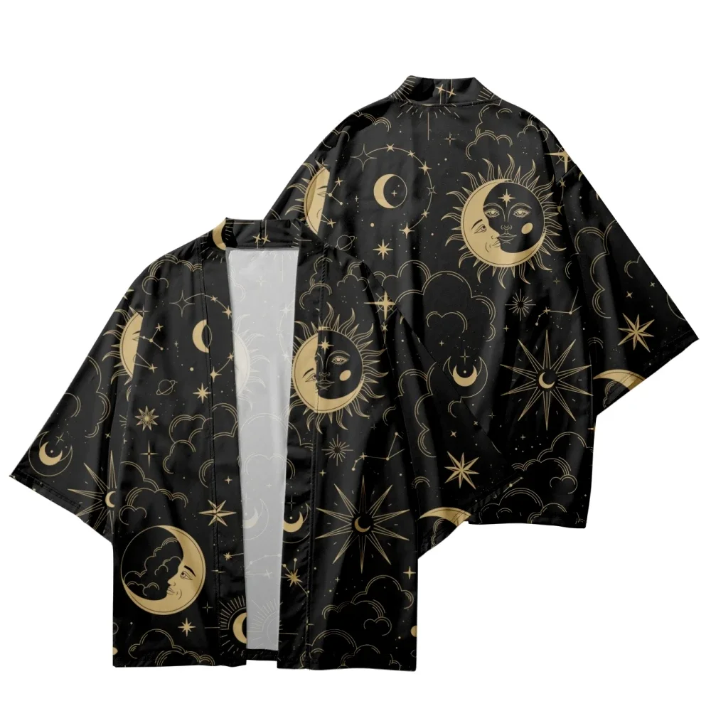 

Men and Women Japanese Kimono Fashion Moon Star Space Printing Japanese Casual Loose Thin Coat Asian Kimono Elegant Cardigan